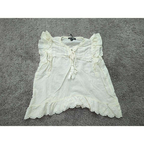 Steve Madden Tops - Steve Madden Blouse Womens S Ivory‎ Ruffled Sleeve Lace Up Eyelet Relaxed Boho